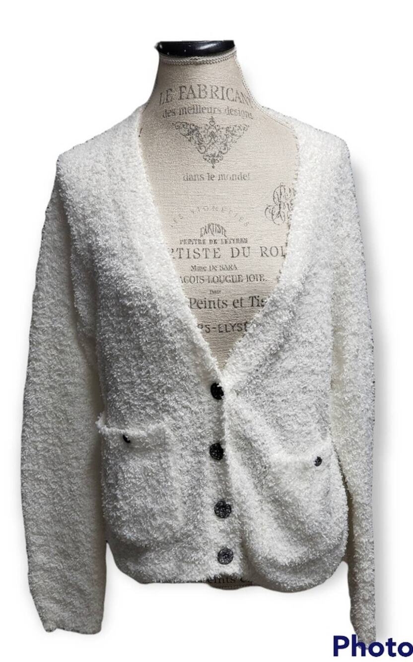 Jamie Sadock White Button Up Cardigan Long Sleeved Sweater • Size Small